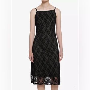 Thorn & Fable Black & Sage Lace Midi Slip Dress